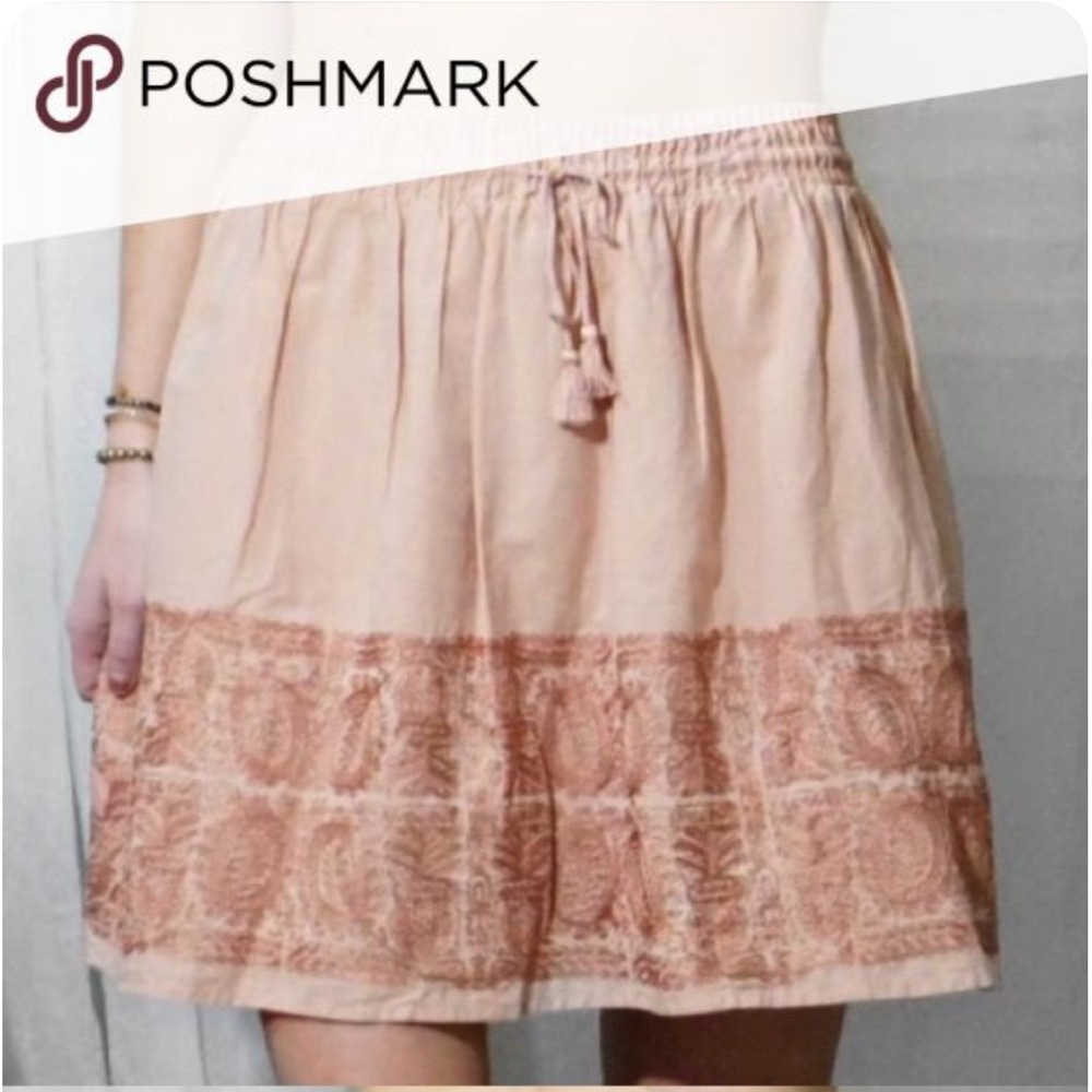 J. Crew Peach Embroidered Boho Skirt